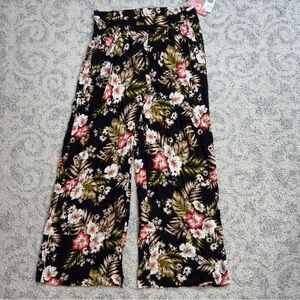 Hurley + Carissa Moore Floral Black Wide-Leg Pants Tropical Hawaiian‎ Size  XL